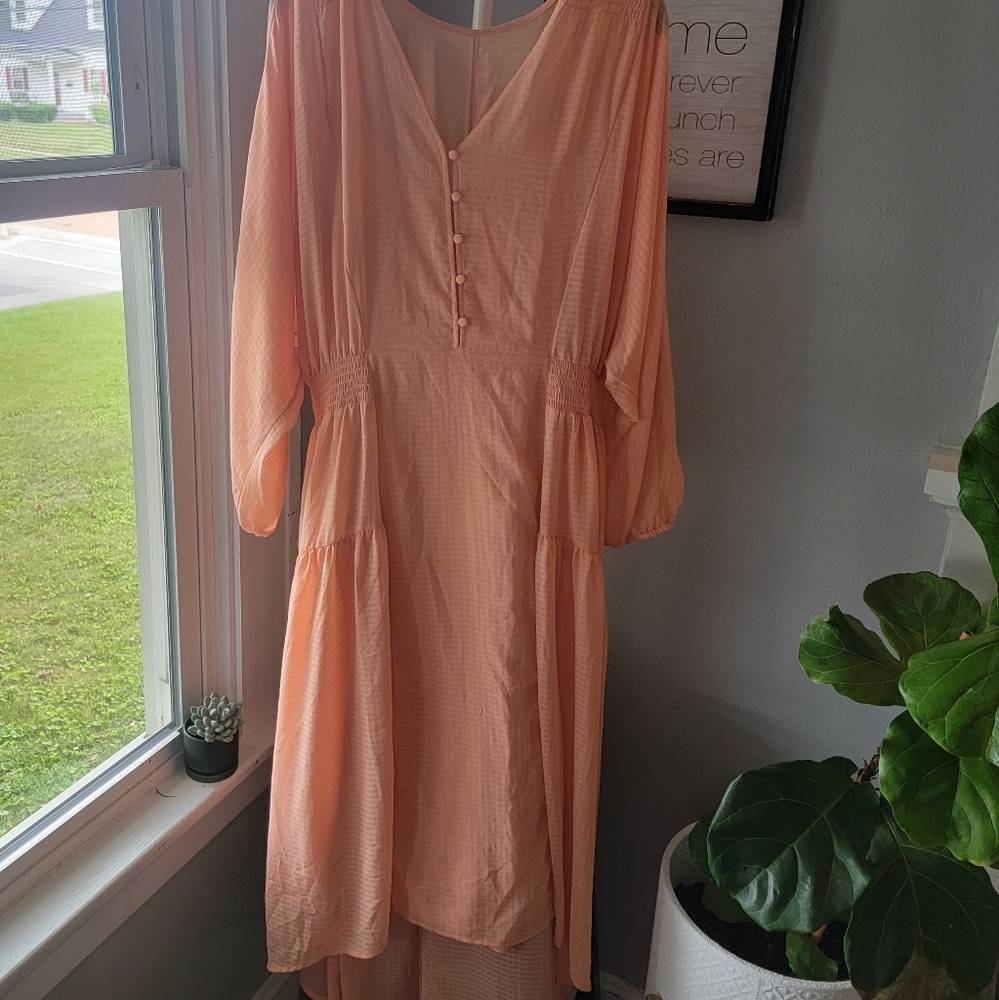 Peach flowy midi high-low dress size large